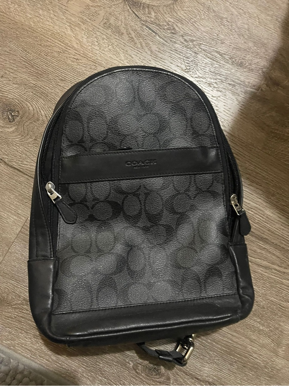 Coach Men’s Black Signature Coated Canvas Backpack